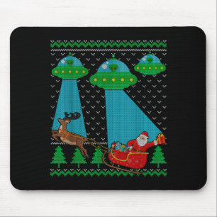 Funny Alien Ufo Santa Sleigh Ugly Christmas Sweate Mouse Pad