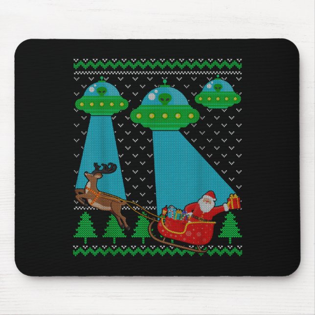 Funny Alien Ufo Santa Sleigh Ugly Christmas Sweate Mouse Pad (Front)