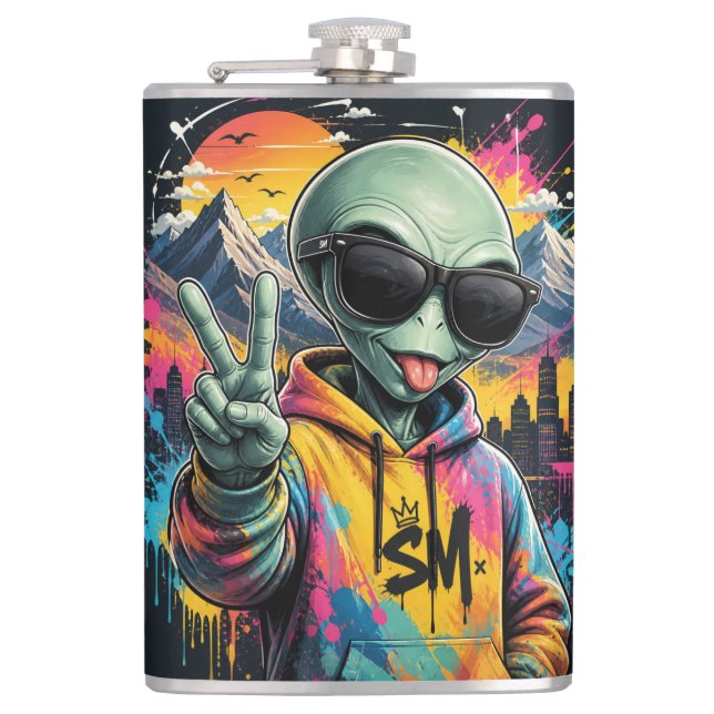 Funny Alien Vibes Flask (Front)