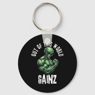 Funny Alien Weightlifting Workout Gym Training Keychain