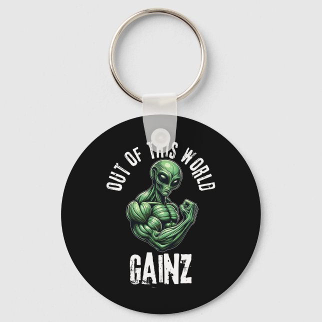 Funny Alien Weightlifting Workout Gym Training  Keychain (Front)