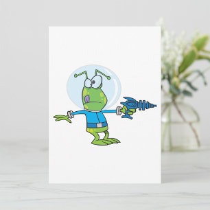 Funny Alien with Ray Gun Sci-Fi Space Invader Invitation