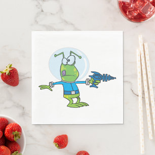 Funny Alien with Ray Gun Sci-Fi Space Invader Napkins