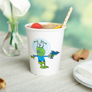 Funny Alien with Ray Gun Sci-Fi Space Invader Paper Cups