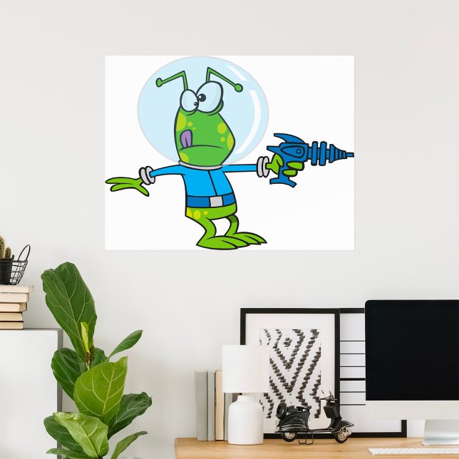Funny Alien with Ray Gun Sci-Fi Space Invader  Poster (Creator Uploaded)