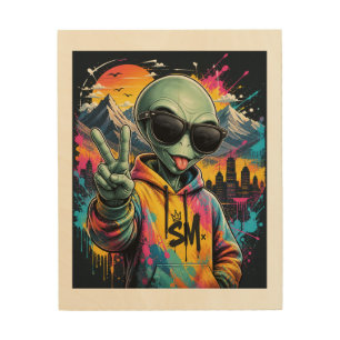 Funny Alien Wood Wall Art
