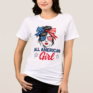 funny ALL AMERICAN Girl Patriotic T-Shirt – 4th of Tri-Blend Shirt
