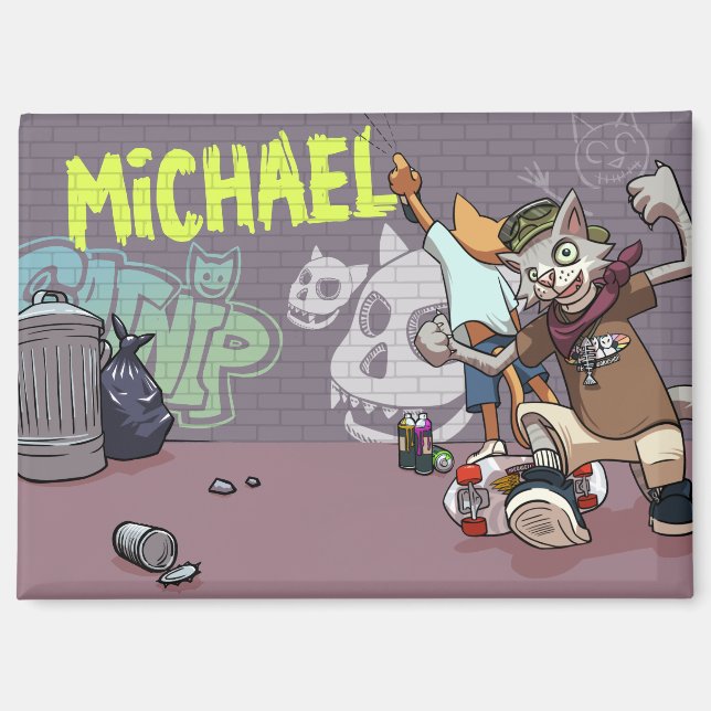 Funny Alley Cats Add The Name Skateboard Graffiti Magnet (Front)