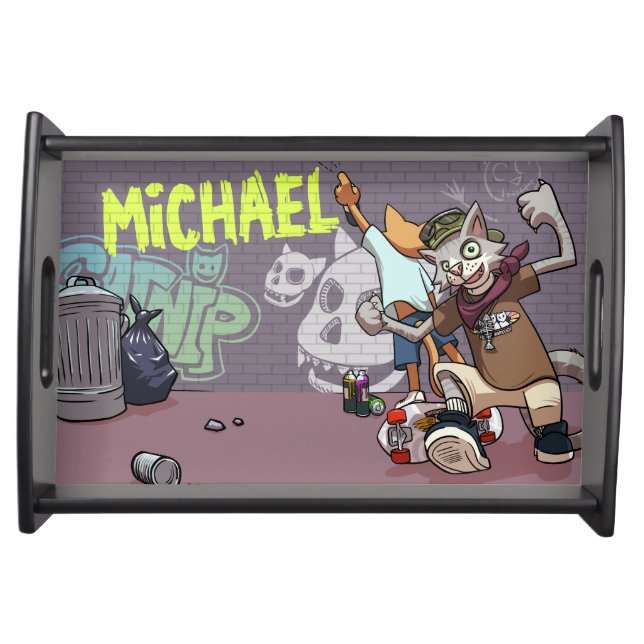 Funny Alley Cats Add The Name Skateboard Graffiti Serving Tray (Front)