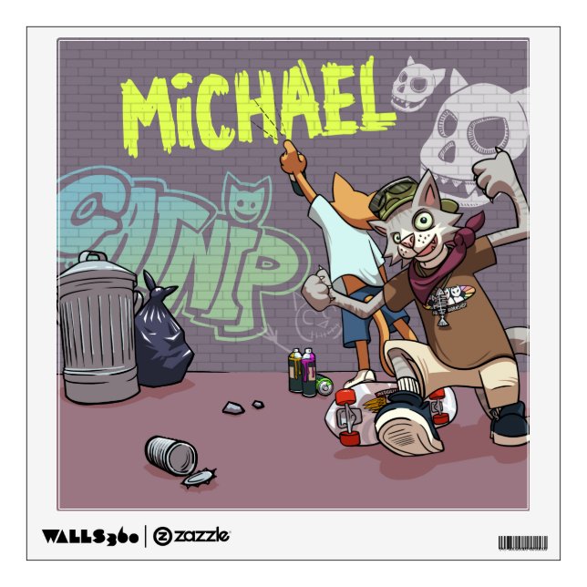 Funny Alley Cats Add The Name Skateboard Graffiti Wall Decal (Front)