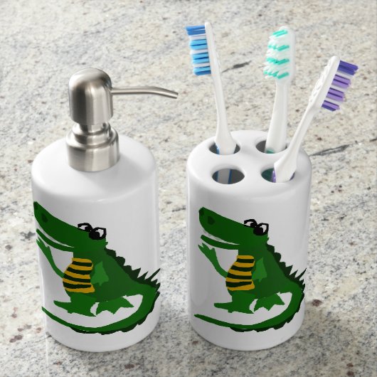 Funny Alligator Art Soap Dispenser & Toothbrush Holder (Front)