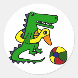 Funny Alligator at the beach Cartoon Classic Round Sticker