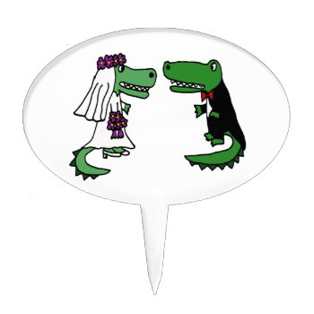 Funny Alligator Bride And Groom Cartoon Cake Topper by AllSmilesWeddings at Zazzle