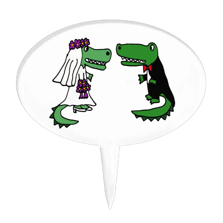 Funny Alligator Bride and Groom Cartoon Cake Topper | Zazzle