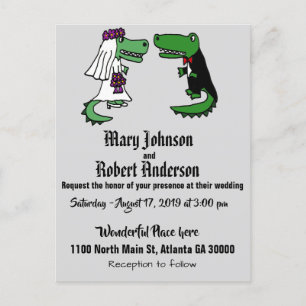 Funny Alligator Bride and Groom Wedding Invitation Postcard