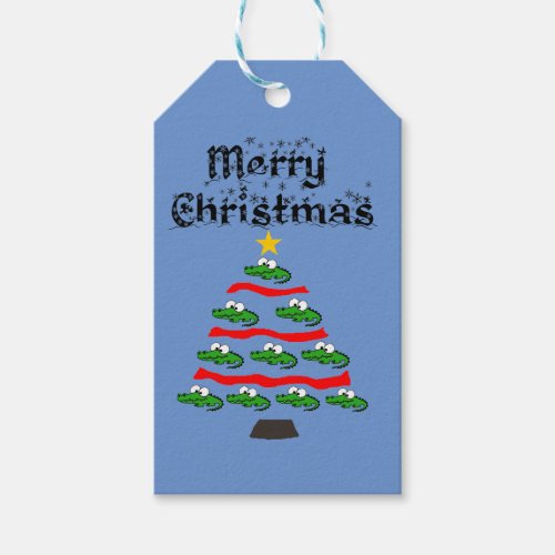 Funny Alligator Christmas Tree Cartoon Gift Tags