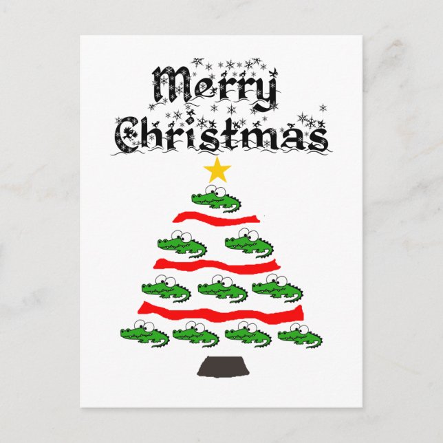 Funny Alligator Christmas Tree Cartoon Postcard (Front)