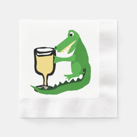 Funny Alligator Drinking Glass Of White Wine Napkins