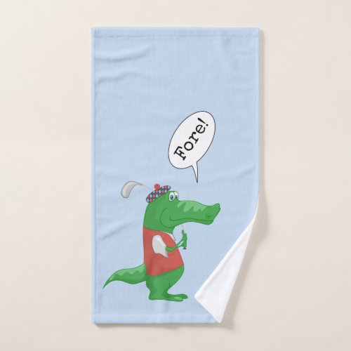 Funny Alligator Golfer Blue Hand Towel