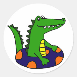 Funny Alligator in Inner Tube Classic Round Sticker