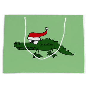 Funny Alligator in Santa Hat Christmas Gift Bag