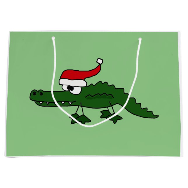 Funny Alligator in Santa Hat Christmas Gift Bag (Front)