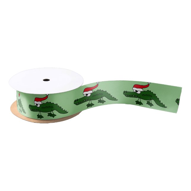 Funny Alligator in Santa Hat Christmas Ribbon (Spool)
