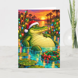 Funny Alligator in Santa Hat Florida Swamp Holiday Card