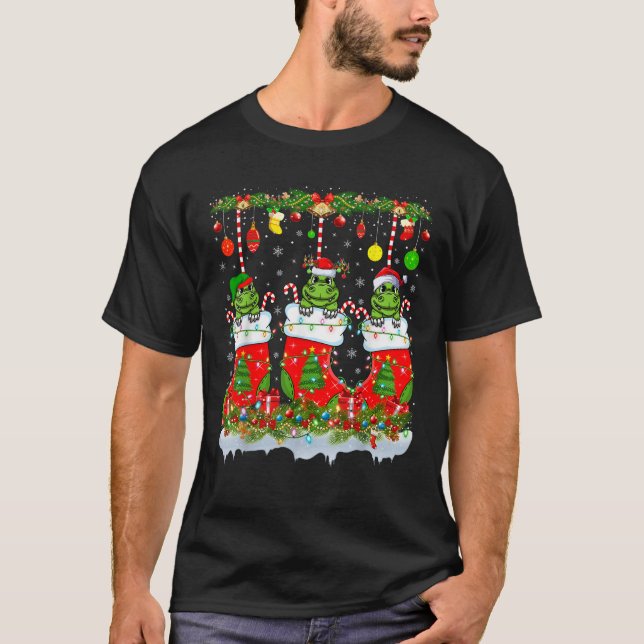 Funny Alligator In Xmas Socks Lights Alligator Chr T-Shirt (Front)