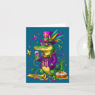Funny Alligator Mardi Gras Beads Jester Card