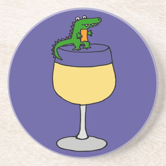 Funny Alligator on Wine Glass Coaster (Front)