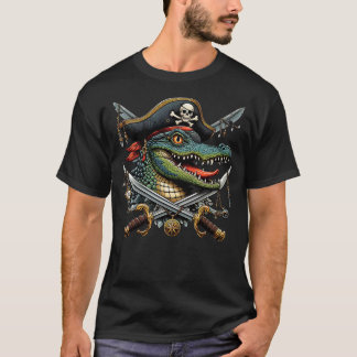 Funny Alligator Pirate Crossbones Halloween Mens W T-Shirt