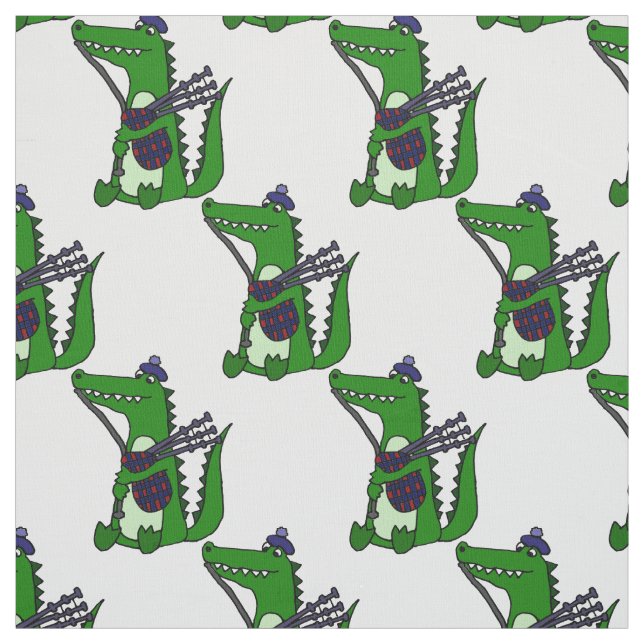 Funny Alligator Playing Bagpipes Art Fabric (Swatch)