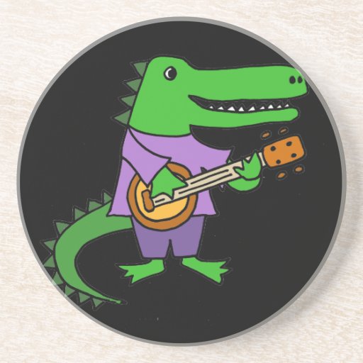 Funny Alligator Playing Banjo Cartoon Coaster | Zazzle