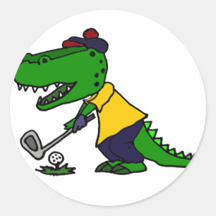 Funny Alligator Playing Golf Classic Round Sticker