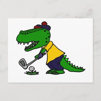 Funny Alligator Playing Golf Postcard by tickleyourfunnybone at Zazzle