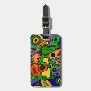 Funny Alligator Playing Guitar Original Modern Art Luggage Tag
