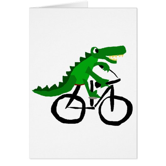 Funny Alligator Riding Bicycle Cards (Front)