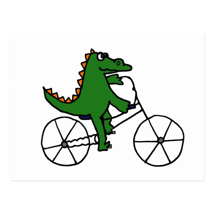 Funny Alligator Riding Bicycle Cartoon Postcards