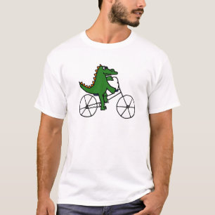Funny Alligator Riding Bicycle Cartoon T-Shirt