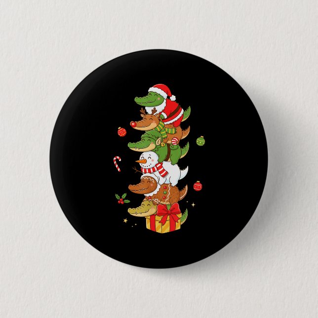 Funny Alligator Santa Elf Snowman Christmas Womens Button (Front)