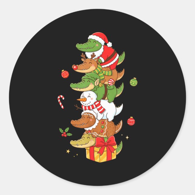 Funny Alligator Santa Elf Snowman Christmas Womens Classic Round Sticker (Front)