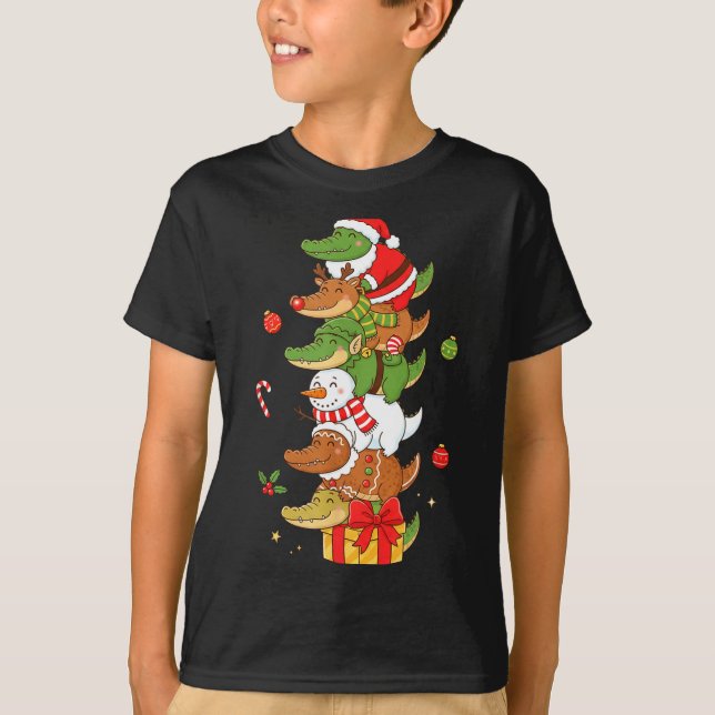 Funny Alligator Santa Elf Snowman Christmas Womens T-Shirt (Front)