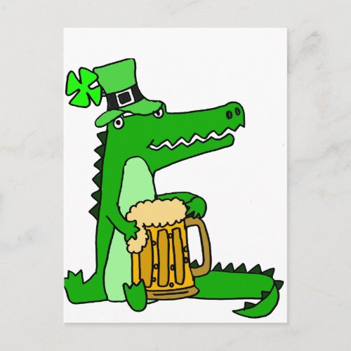 Funny Alligator with Beer St Patricks Day Art Postcard
