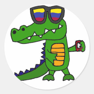 Funny Alligator with Cell Phone Classic Round Sticker