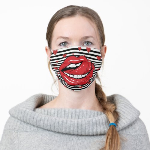 FUNNY Alluring Big Mouth Tongue Lick Lips Gag Adult Cloth Face Mask