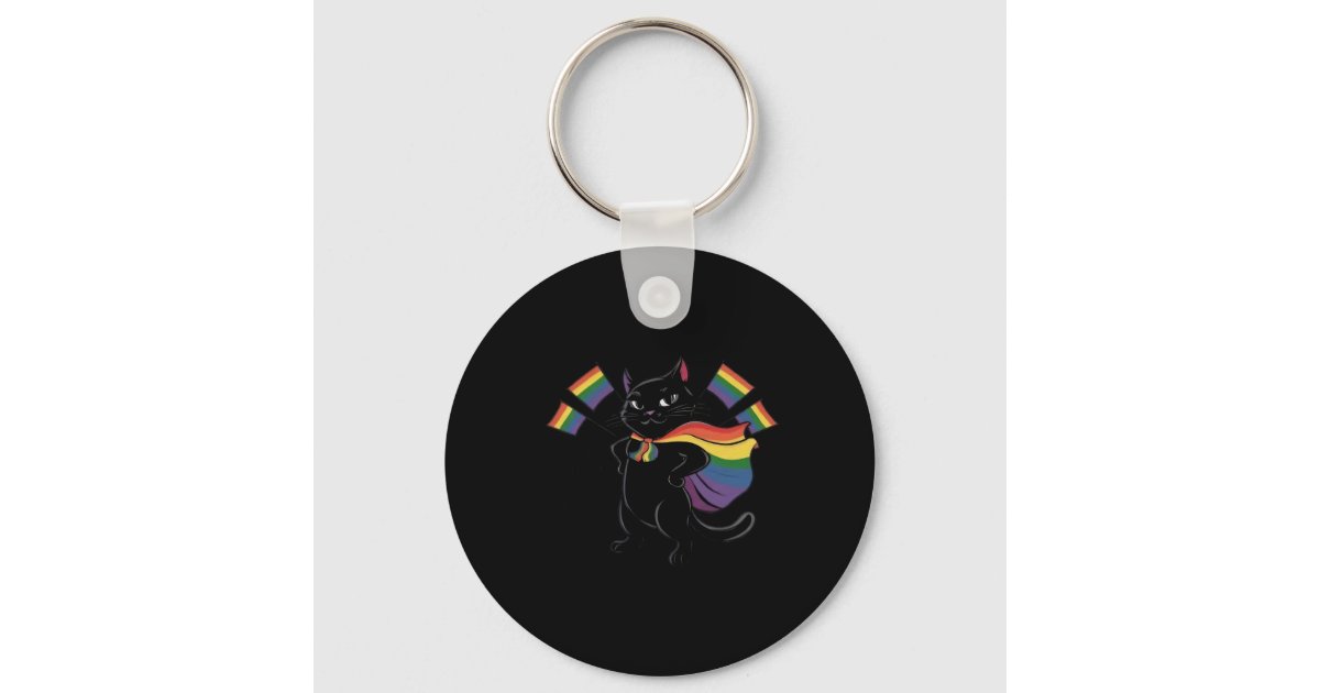 Funny Ally Cat Rainbow Flag Gay Pride Month Lgbtq Keychain | Zazzle