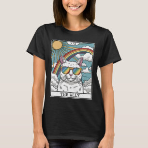 Funny Ally Cat Sunglasses Lgbtq Gay Lesbian Biual  T-Shirt