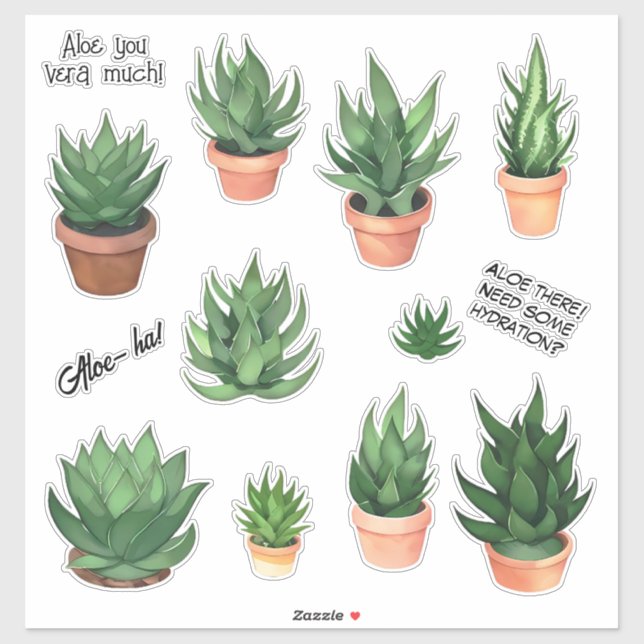 Funny Aloe Vera Puns Sticker Pack (Sheet)