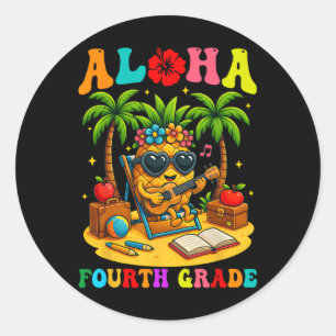 Funny Aloha 4th Grade Student First Day Of School Classic Round Sticker